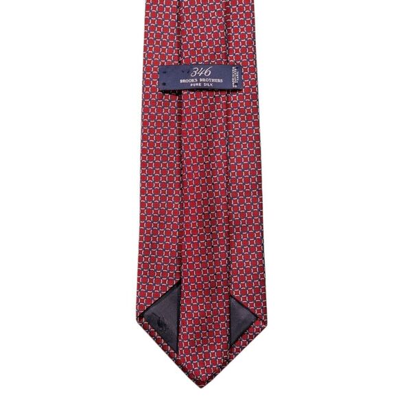 Brooks Brothers Tie 100% Silk Red Blue Geometric Vintage Designer Mens Necktie - Picture 4 of 5